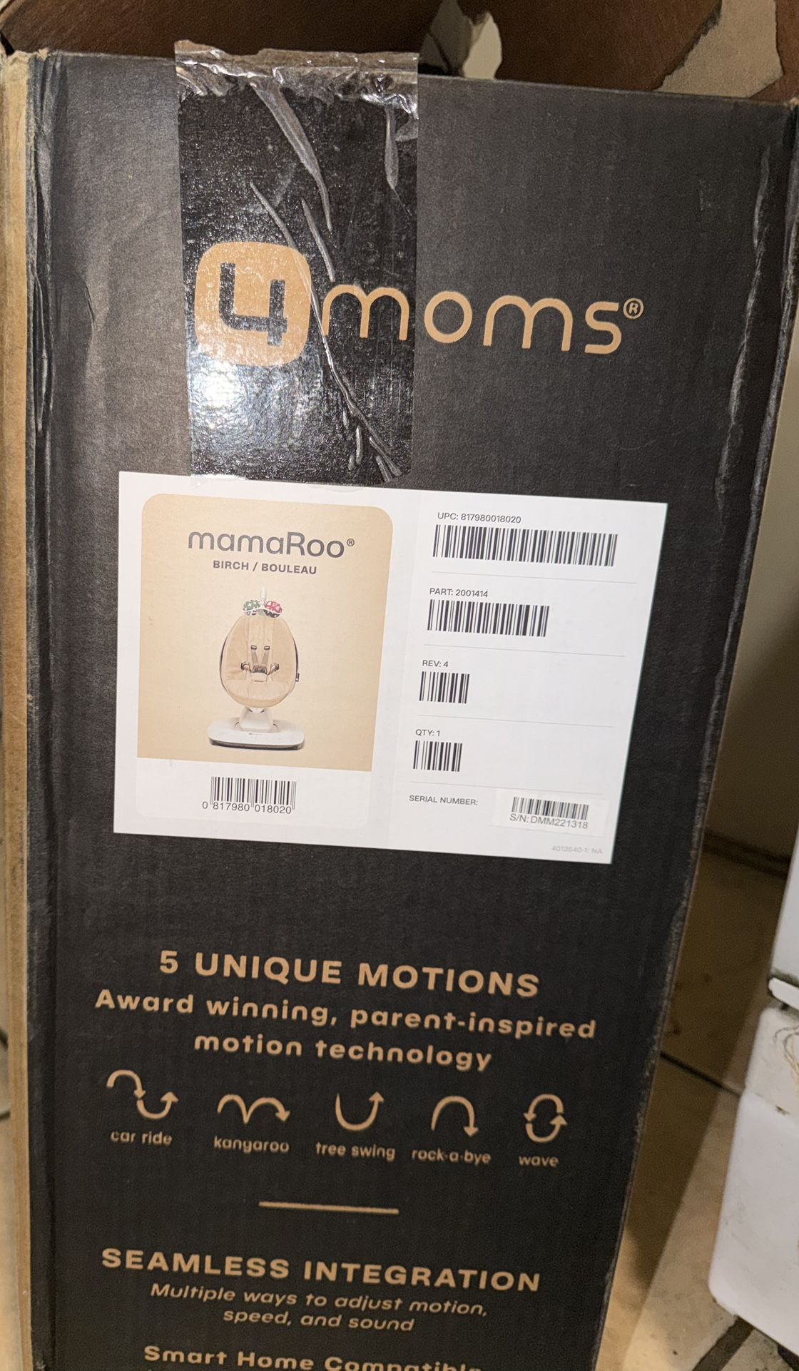 4moms MamaRoo Multi-Motion Baby Swing, Bluetooth Enabled with 5 Unique Motions, Birch