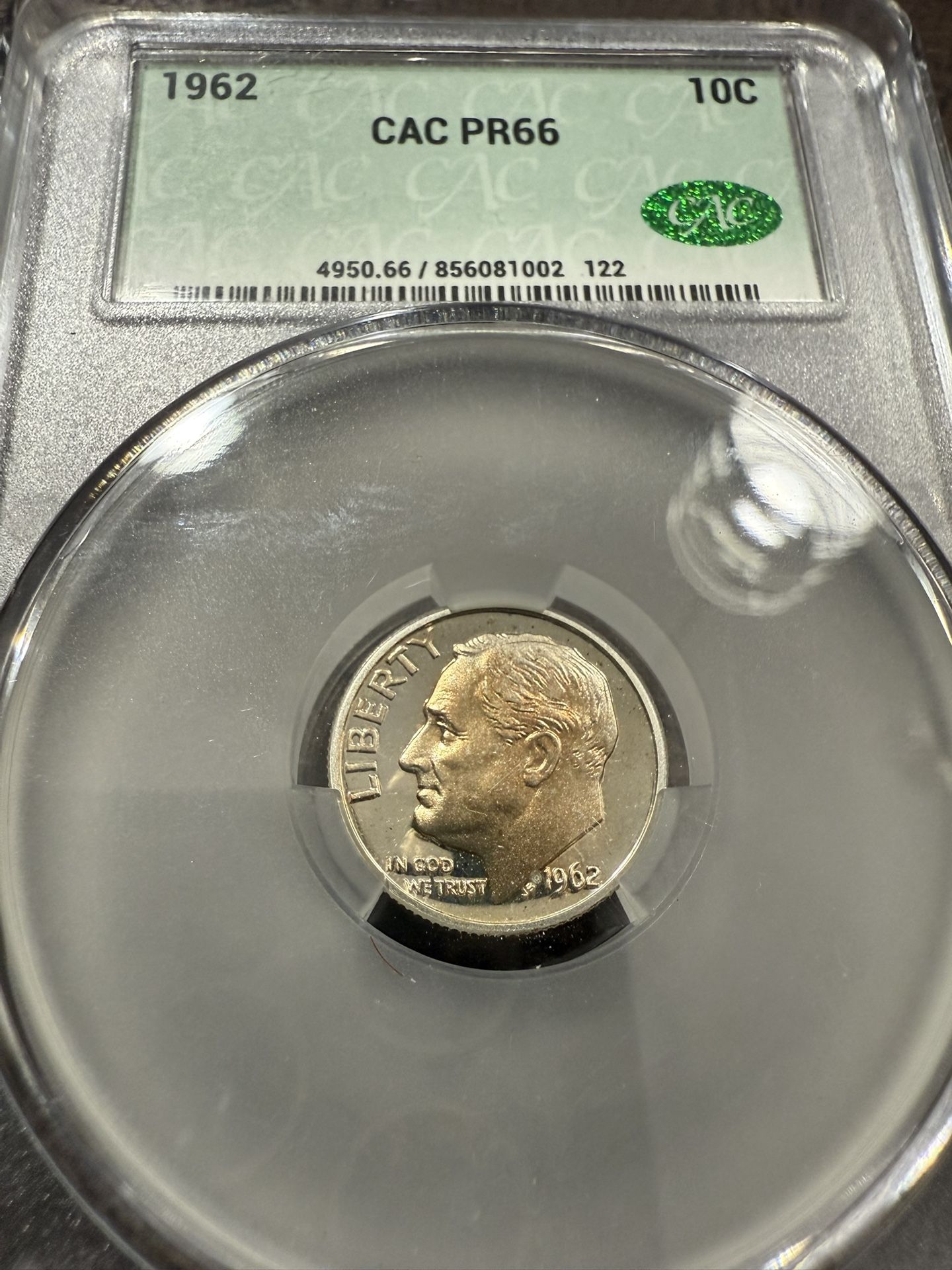 1962 Proof Roosevelt Dime CAC MS66