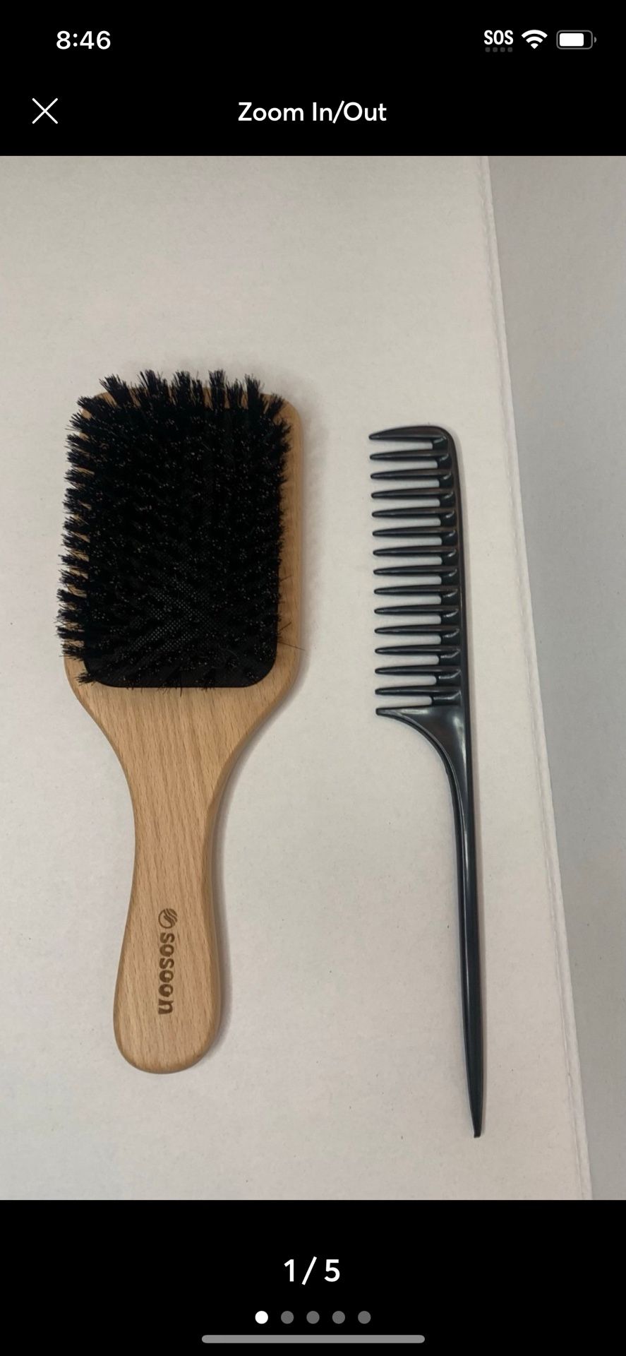 Boar Bristle Hair Brush and plactic cob Set Soft Natural Bristles