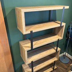 Solid Wood and Metal Shelf Unit