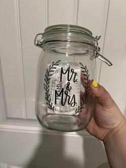 Mr & Mrs Clear Glass Jar With Advise Cards