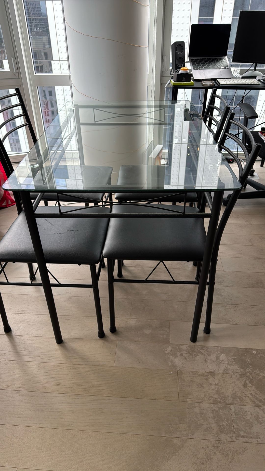 Glass Dining Table + 4 Chairs
