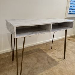 Modern Marble-Style Desk / Console Table with Metal Legs