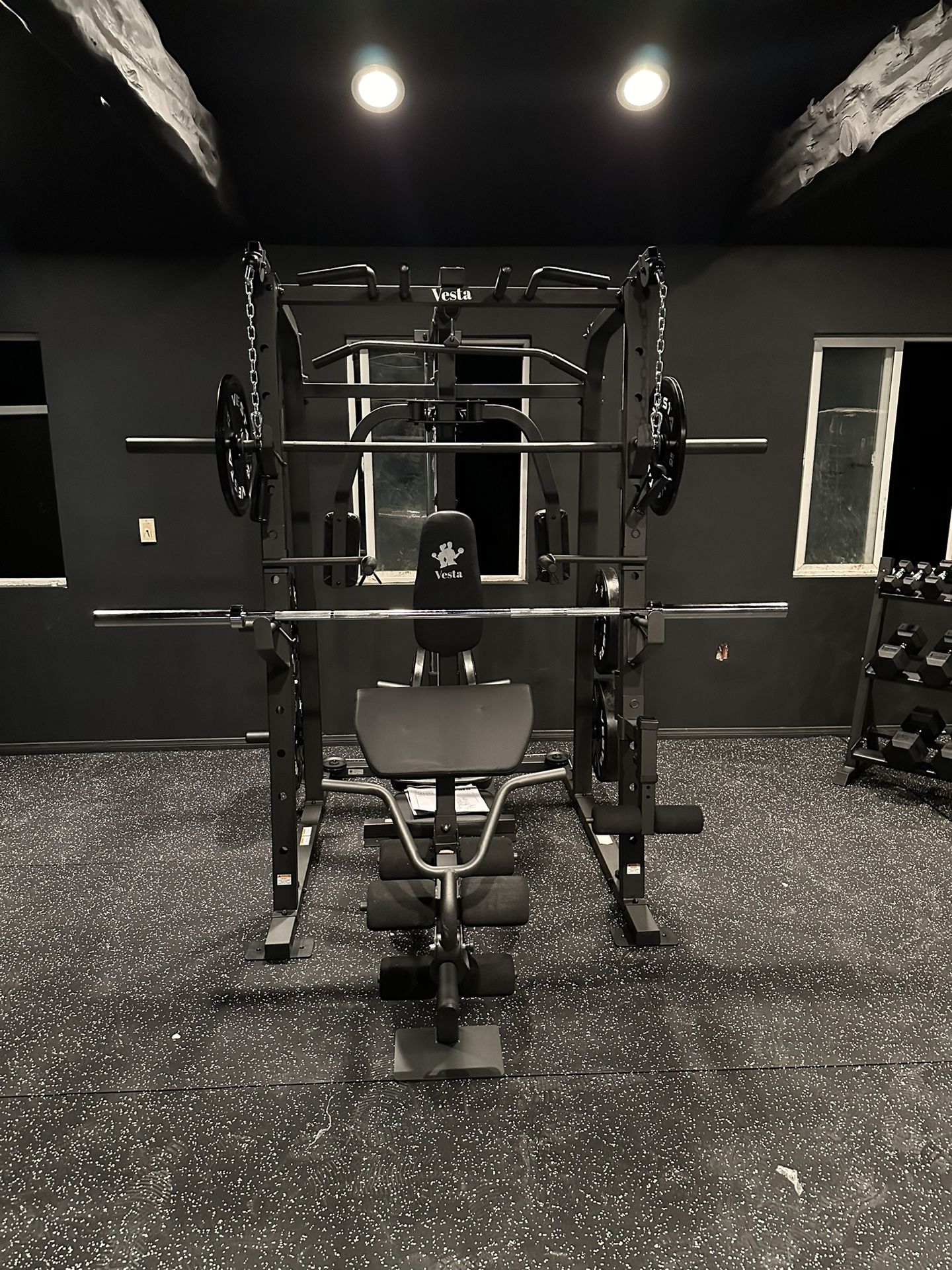 Vesta Fitness Smith Machine 1001 w/Bench Attachment | 230lb Bumpers Olympic Weights | 7ft Olympic Bar | Gym Equipment | FREE DELIVERYđźšš