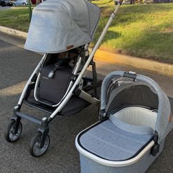 Uppababy Cruz V2 Stroller with Bassinet - Gregory/Blue Melange