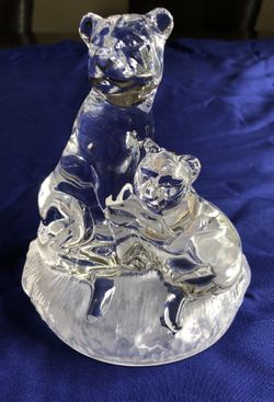 Glass mother panther and her baby, Royal Crystal rock vintage