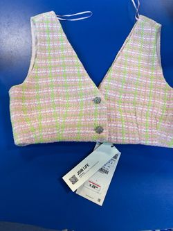 Zara Tweed Crop Top with Jewel Buttons