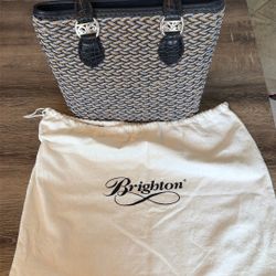 Brighton Blue And Tan Straw Bag