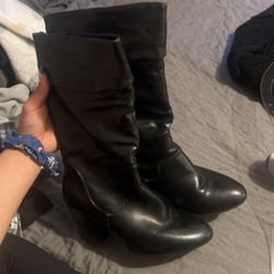 Black Faux Leather Boot With Heel