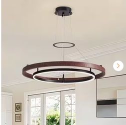 32 in. Modern 1-Light Wood and Black Circle Dimmable Integrated LED Chandeliers for Dining Room Kitchen Island