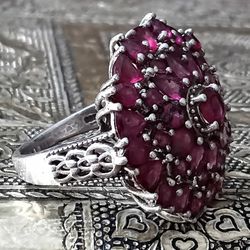 gorgeous  RASBERRY GARNET ring in sterling silver size 8