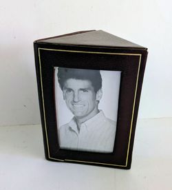 Frame Triangular Leather Look Maroon Photo Frame Gold Trim Holds Two Photos