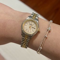 Citizen Quartz Women’s Crystal Accent Two Tone Watch with Mother Of Pearl Dial 26mm