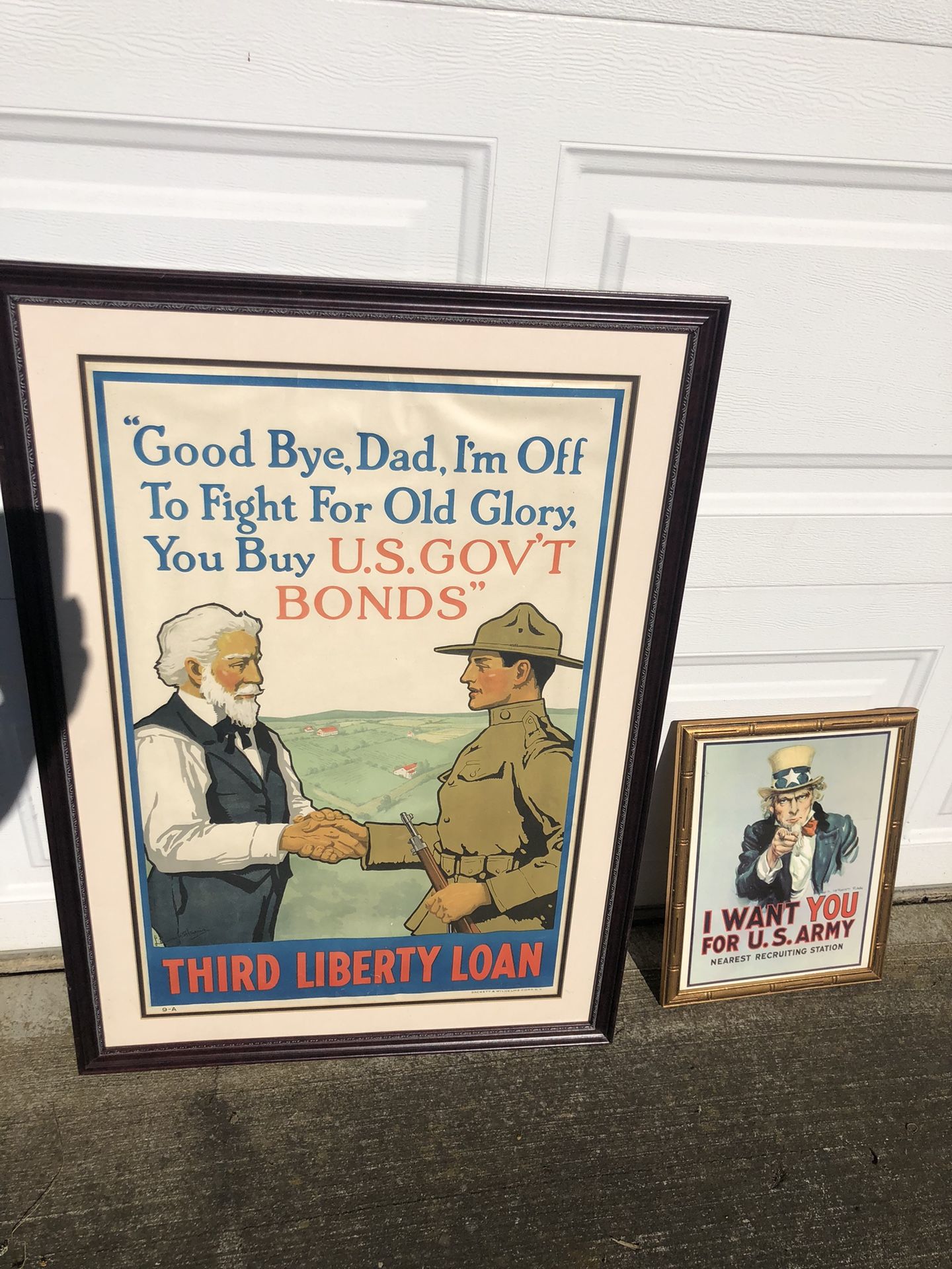 Two framed wartime advertisement, posters. In good condition.