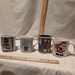 "Christmas" Porcelain Collectable Mugs,VTG, Lot Of 4