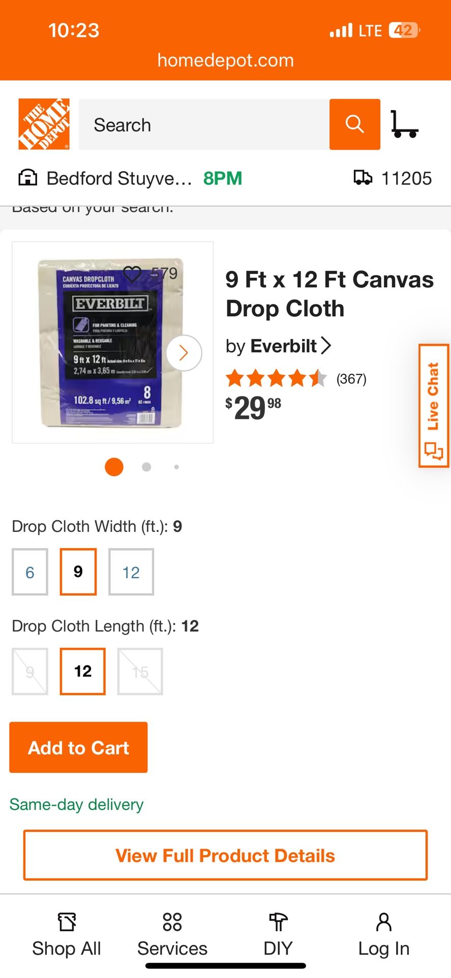 9 Ft x 12 Ft Canvas Drop Cloth