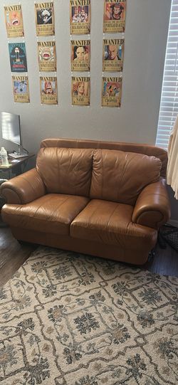 Genuine Brown Leather Loveseat Couch