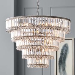 Magnificence 24 1/2"W Satin Nickel and Crystal LED 15-Light Chandelier