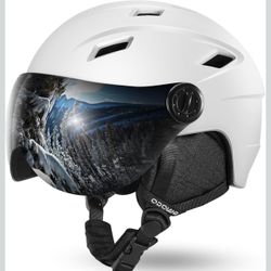 Odoland Ski Helmet with 2-in-1 Visor Goggles, Light Weight Snowboard, White M(55-59cm/21.65-23.23”)