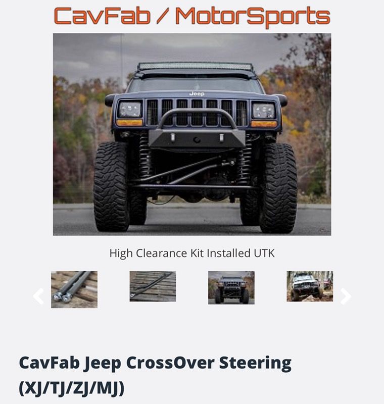 The CavFab Crossover Steering kit with high steer will fit any Jeep XJ