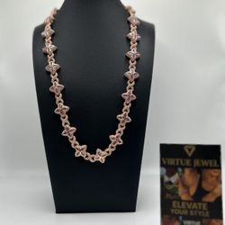 Flower 4 Leaf Clover Iced Out Pink Premium Quality Chain