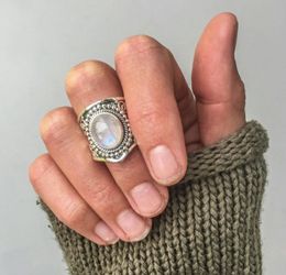 Sterling Silver Blue Moonstone Antique Boho Ring