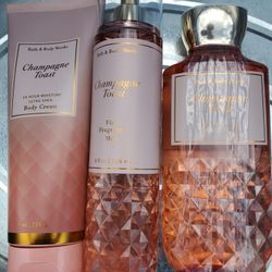 B And B Champagne  Toast 3 Piece Set Shower Gel Fragrance Mist  And Lotion 