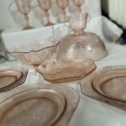 11pc Antique Pink Depression Glass Lot 