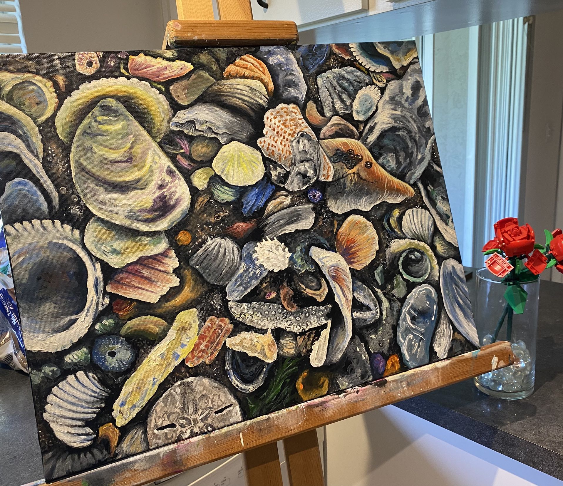 “Pile Of Shells” acrylic painting on 16” x 20” canvas