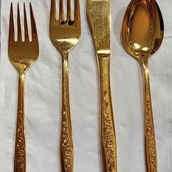 VTG JH Carlyle 12 piece place setting Gold Electroplate Golden Bouquet Flatware 