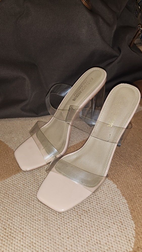 Women Fashion Heels, Beige & Clear 9w