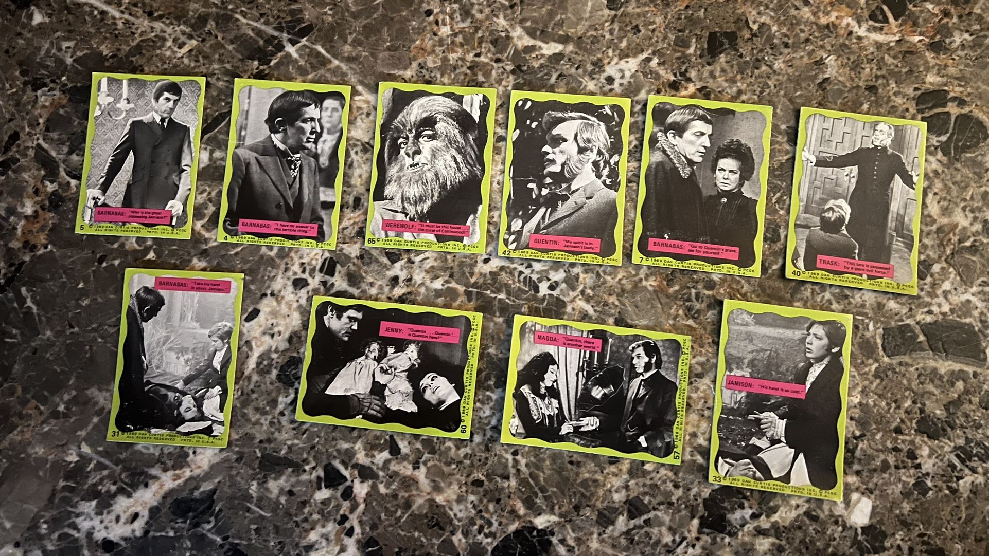 Lot of 10 1969 Dan Curtis Productions Dark Shadows trading cards