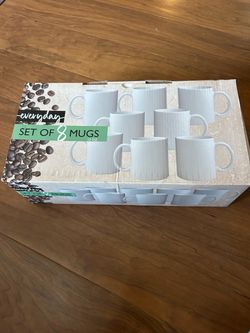 Everyday Set of 8 White Coffee Mugs 12 oz