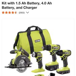 ONE+ 18V Cordless 4-Tool Combo Kit with 1.5 Ah Battery, 4.0 Ah Battery, and Charger