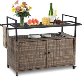Villeston Wicker Outdoor Bar Cart