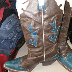 Womans Cownoy Boots Knee  High Snipped Toe  Size 8 Tri Tone 