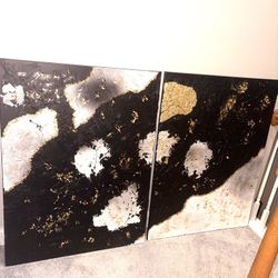 Beautiful Large 47X36 Black And Gold Wall Art 