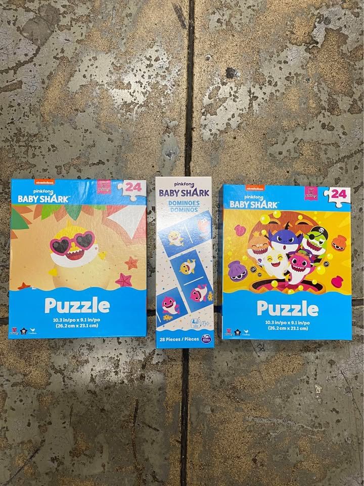 3 piece Baby Shark game set - puzzles and dominoes