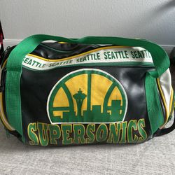 Vintage 1990s NBA Basketball Seattle SuperSonics Sonics Black Leather Duffel Bag
