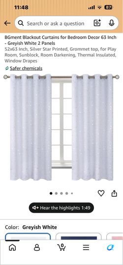 Black Out Curtains light Gray w/Stars-NEW