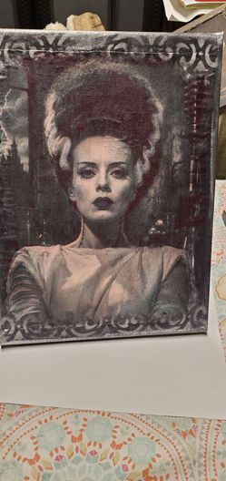 Bride of Frankenstein 9x12 on canvas handcrafted