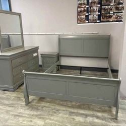 Brand New 4-Piece Grey Sleigh Bedroom Set!! Available in King & Queen!! Same Day Delivery!!!
