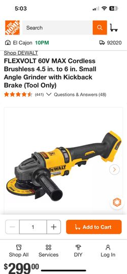 Dewalt FLEXVOLT 60V MAX Cordless Brushless 4.5 in. to 6 in. Small Angle Grinder with Kickback Brake (Tool Only)