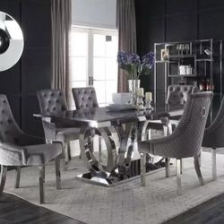 Beautiful Grey & Chrome 7pc Dinning Set
