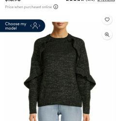 Time and Tru Women's Shimmering Ruffle Sweater Black
