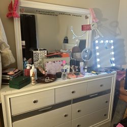 Gently Used Wooden White Dresser & Night Stand 
