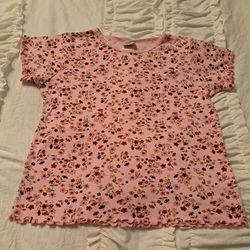 Girls Short Sleeve Top Size 14/16 Pink W/ Flower Decor Simply Basic