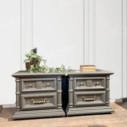 Solid Wood Set Of 2 End Tables Night Stands Grey Green Gold End Table