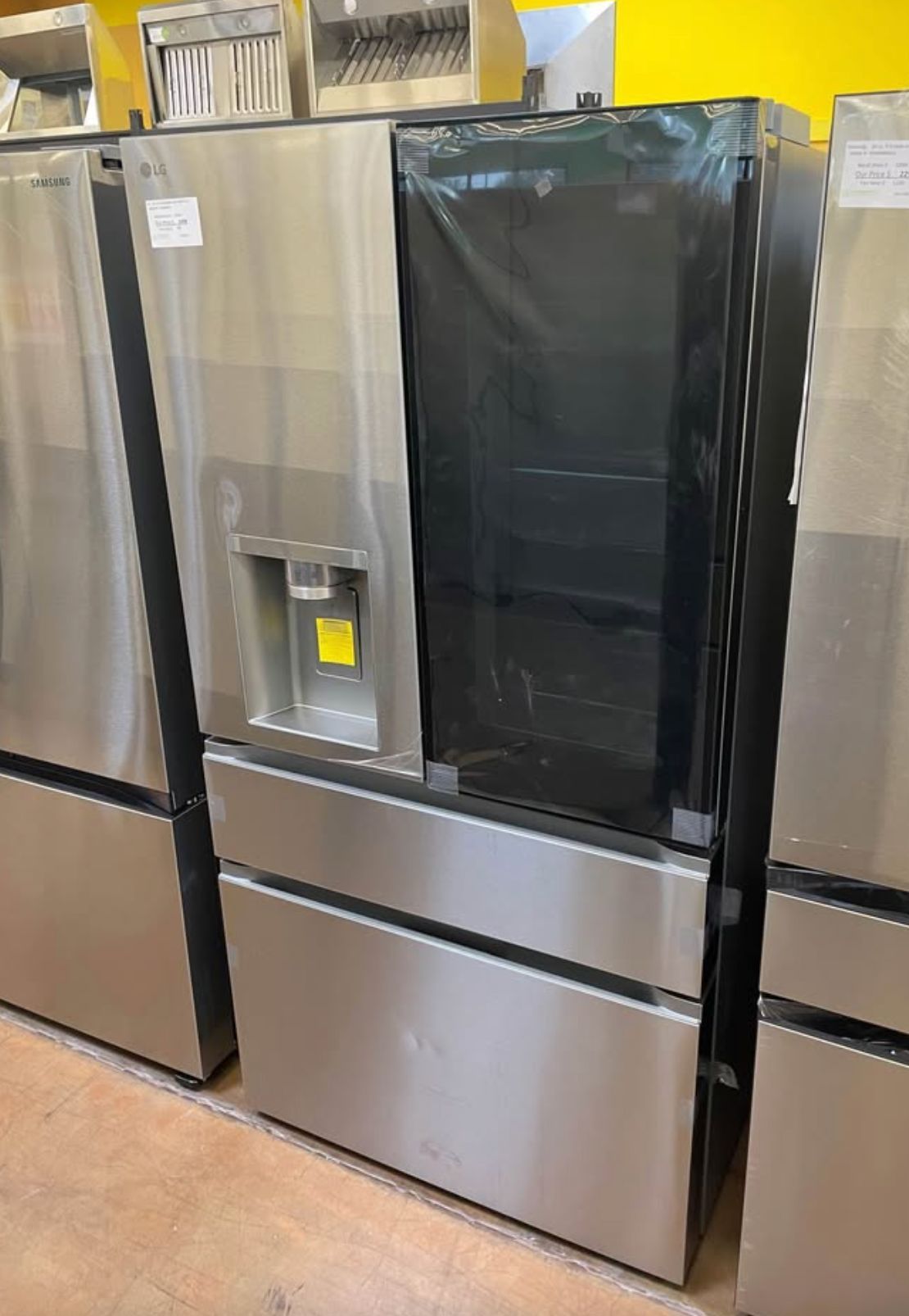 LG French door refrigerator Instaview with recessed handles,New Products : American Fashion Style Bags On Sale