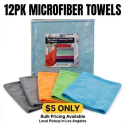 12pc Microfiber Cleaning Cloths - 11.8"x11.8" Super absorbent, lint-free, multi-color pack (3pcs each color, gray, orange, green, and blue) perfect fo